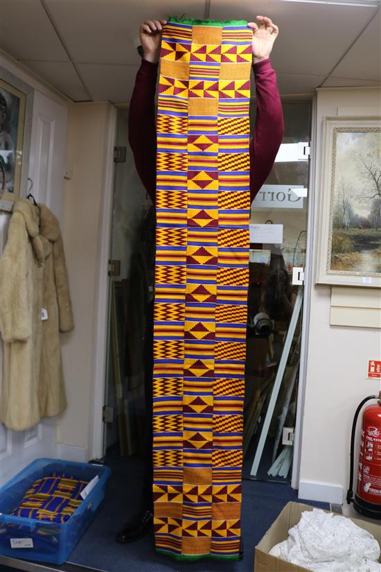 Ashanti textiles, mid 20th century, a full size kente, a full size shawl and a mourning kente